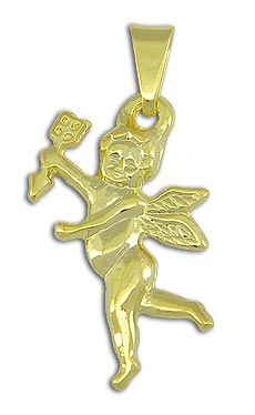Pingente folheado a ouro com o formato de um Cupido.